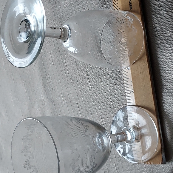 Crystal wine glasses etched scroll art deco art nouveau mcm retro - Picture 7 of 14